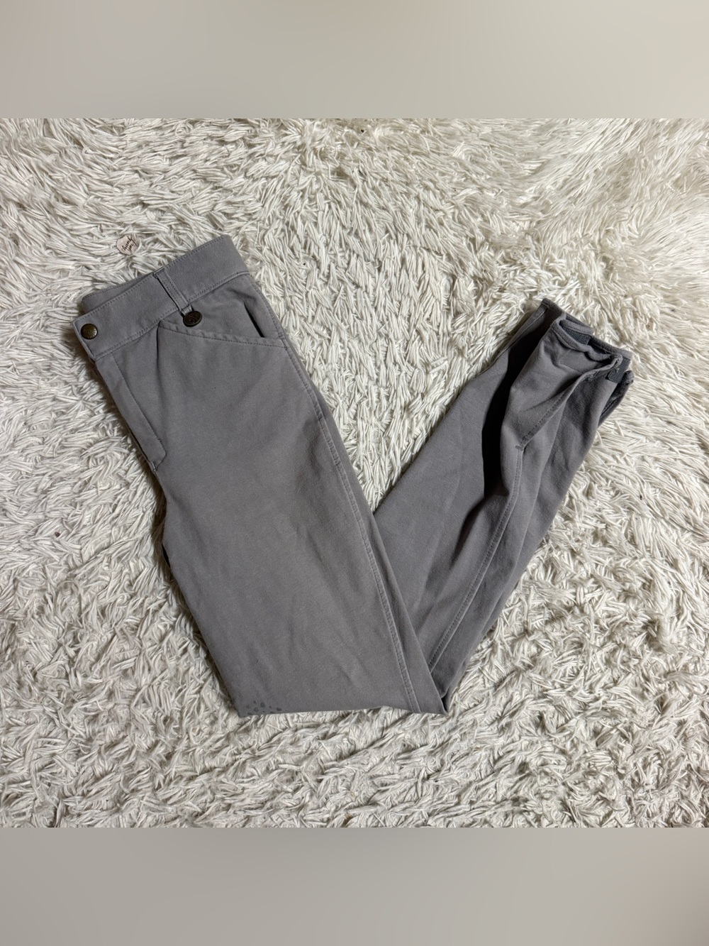 Child’s Size 18R Grey Ovation Knee Patch Horseback Riding Breeches. Good Cond.
